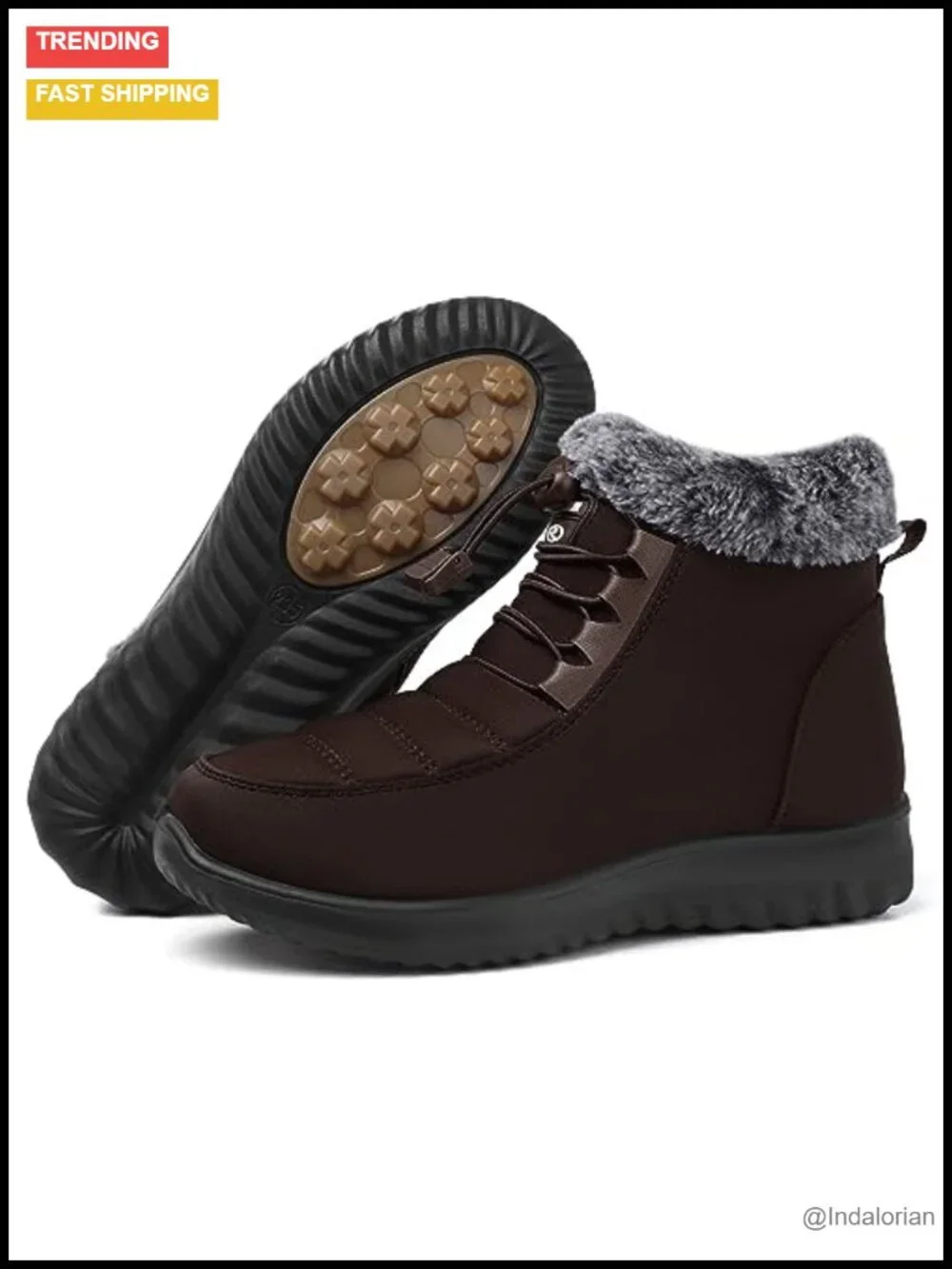 Fur Lined Warm Ankle Boots Water Resistant Anti-slip Zipper Outdoor Walking